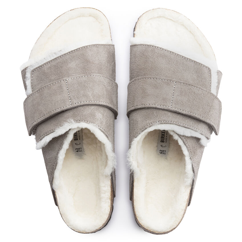 Birkenstock Kyoto Shearling Suede Leather Stone Coin